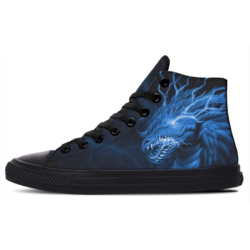 Blue Dragon High-Top Sneakers, Lightning Graphic Canvas Shoes for Men and Women