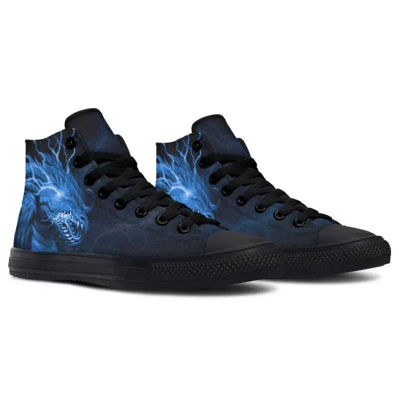 Blue Dragon High-Top Sneakers, Lightning Graphic Canvas Shoes for Men and Women