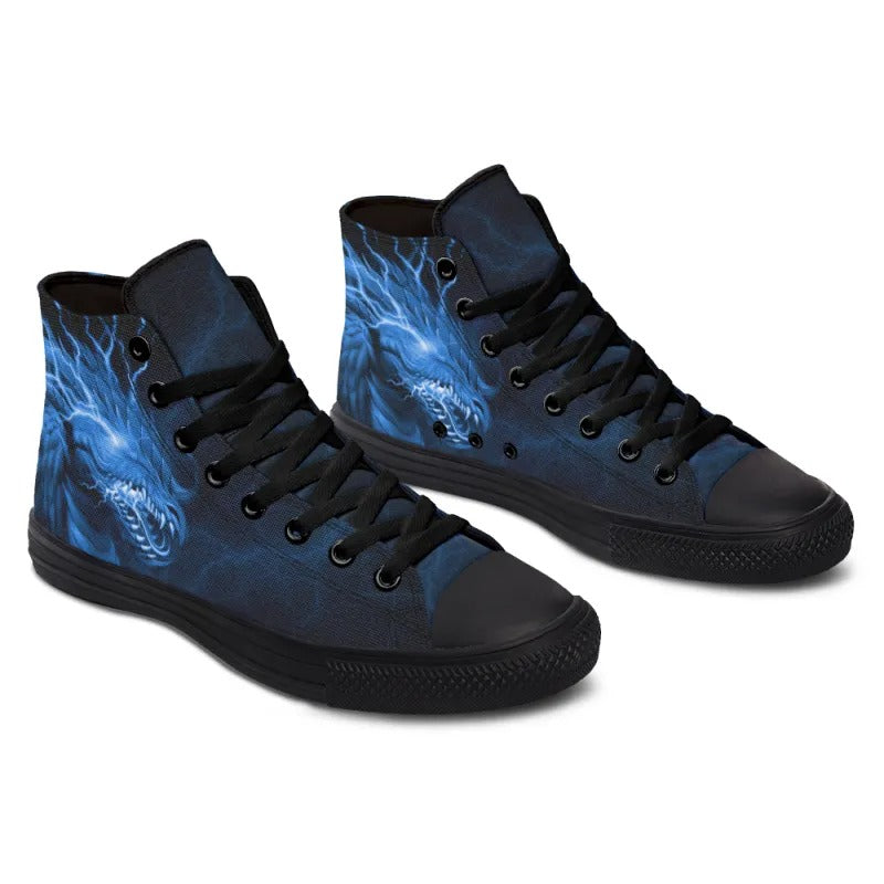 Blue Dragon High-Top Sneakers, Lightning Graphic Canvas Shoes for Men and Women