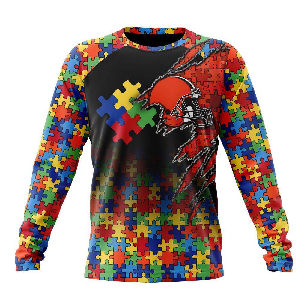 Customized NFL Cleveland Browns Autism Awareness Design Unisex Sweatshirt SWS076