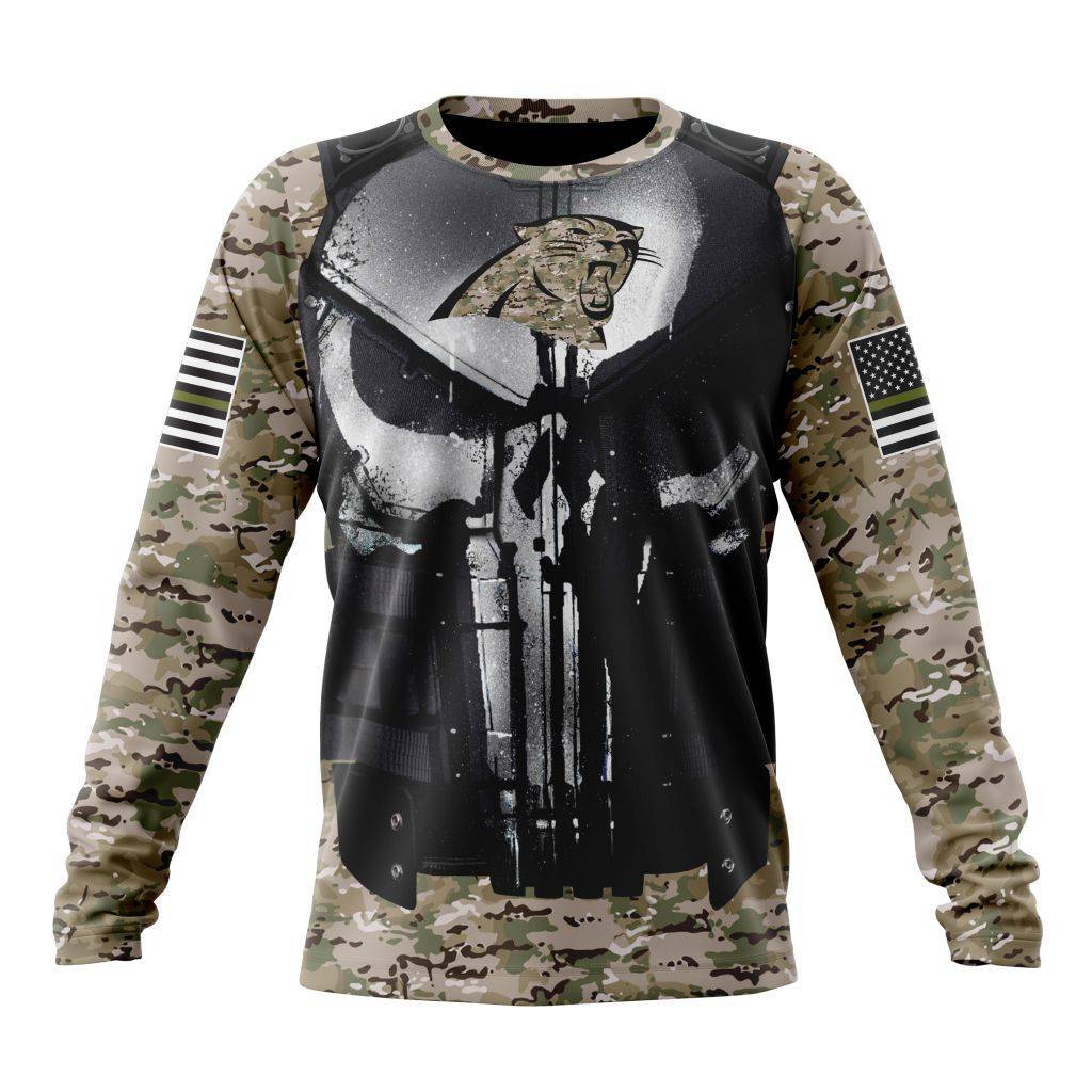 Personalized NFL Carolina Panthers Punisher Skull Camo Veteran Kits Unisex Sweatshirt SWS411